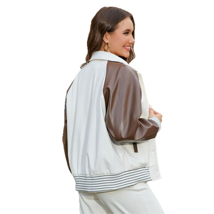 Color-blocked Spliced PU Leather Women&