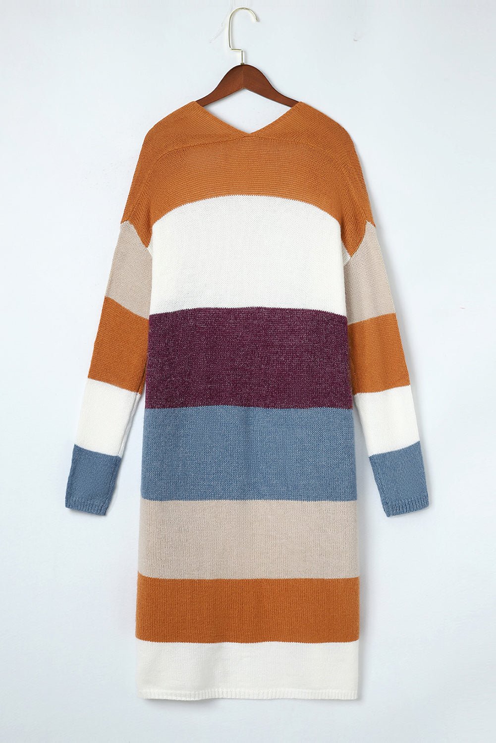 Multicolor Colorblock Open Front Long Knit Cardigan - Loving It Shop