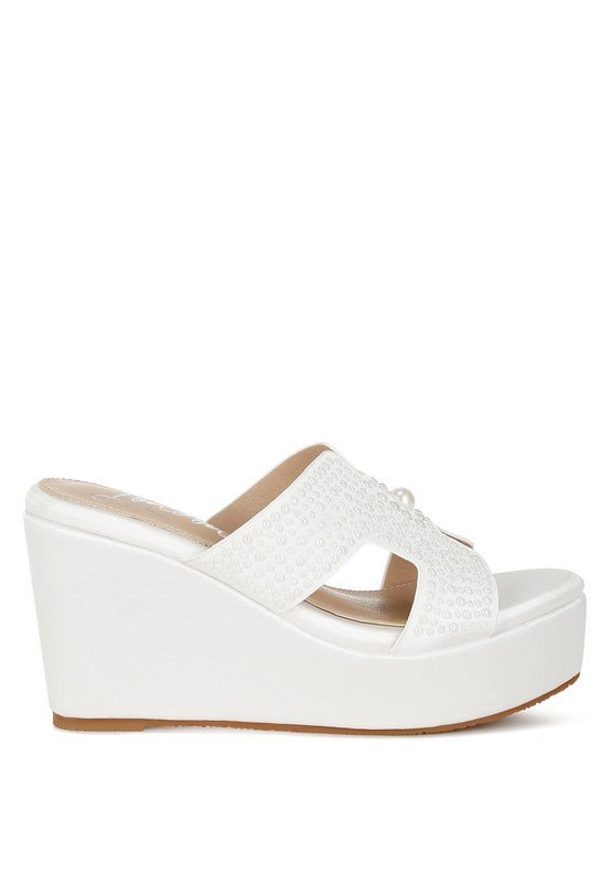 Renier Satin Pearl Detail Wedge Sandals - Loving It Shop
