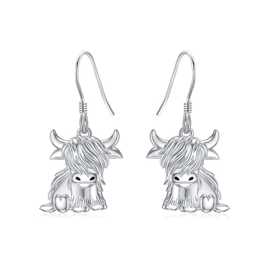 Highland Cow Earrings for Women 925 Sterling Silver Cow Dangle Drop Earrings