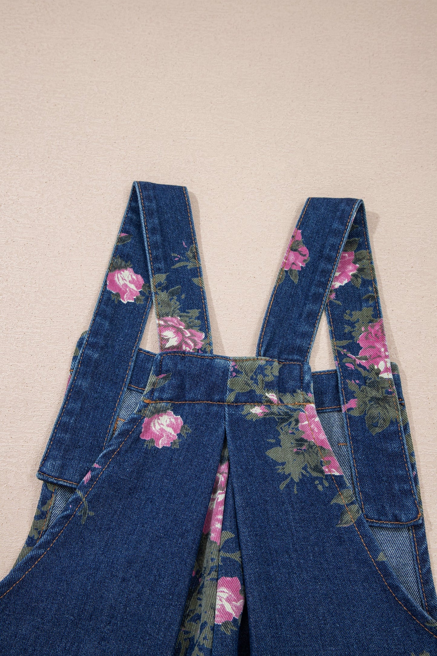 Blue Beau Floral Print Pleated High Waist Wide Leg Denim Jumpsuit