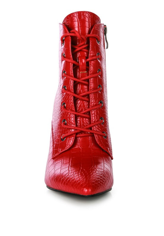 ESCALA CROC LACE-UP STILETTO BOOT