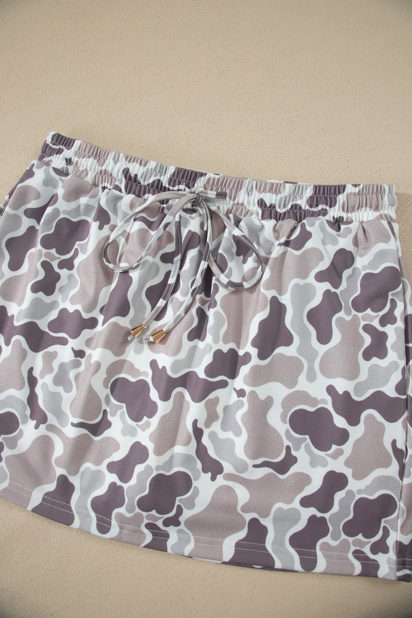 Khaki Abstract Camo Elastic Waist Drawstring Mini Skort - Loving It Shop