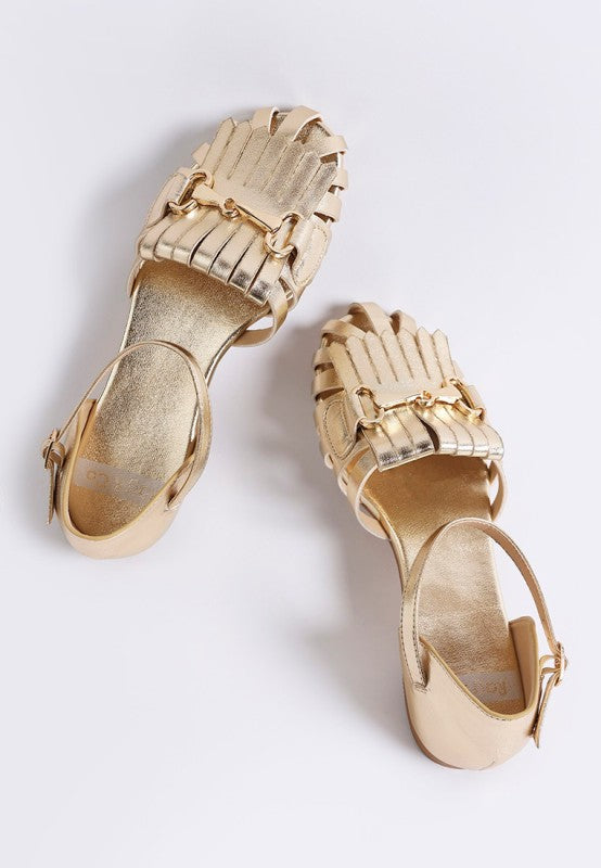 Noori Metallic Fringe Flat Sandals