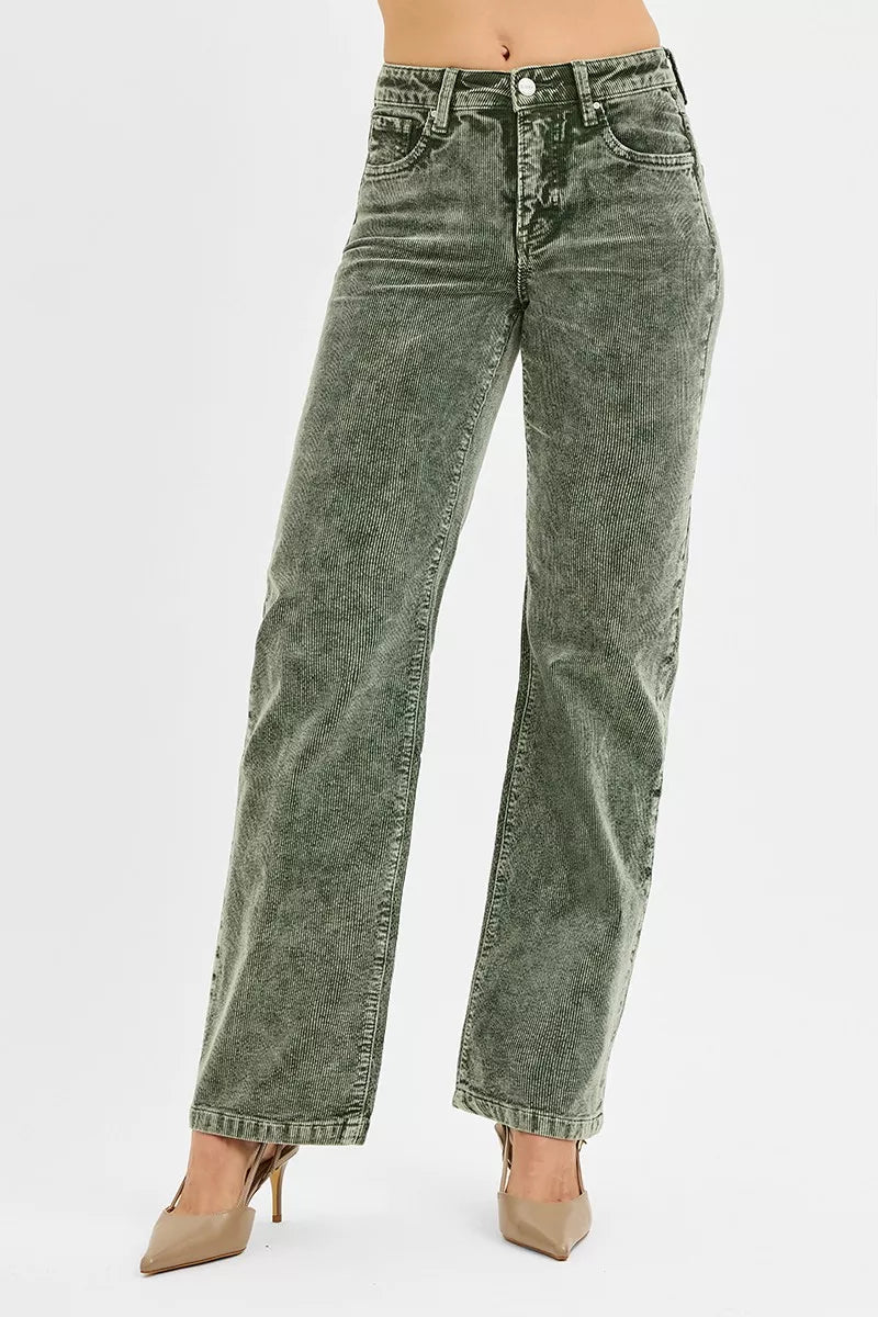 Tummy Control Mid Rise Straight Leg Corduroy Pants