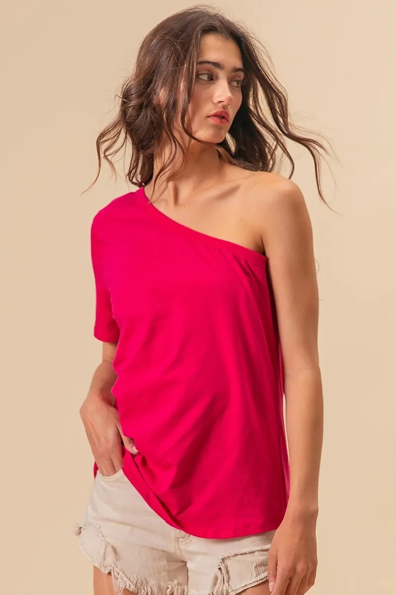 Cotton Span Knit One Shoulder Top