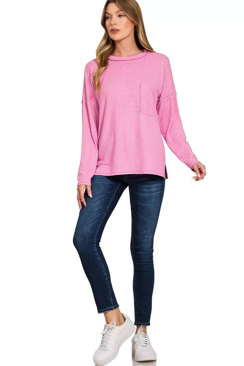 Soft Melange Hacci Round-Neck Long Sleeve T-Shirt