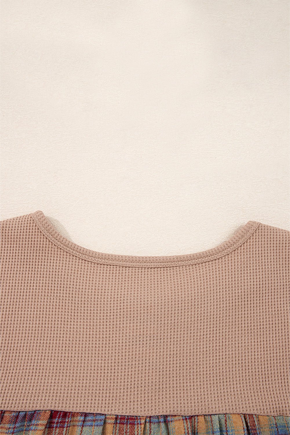 Straw Yellow Waffle Stripe Plaid Patchwork Henley Knit Top - Loving It Shop