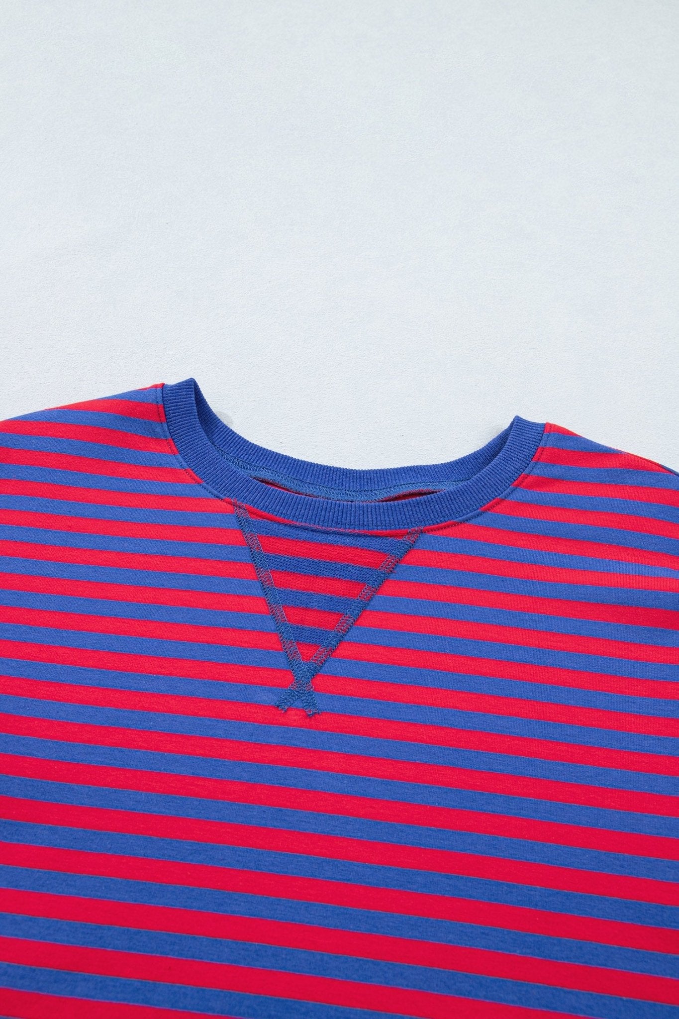 Navy Stripe Striped Ribbed Cotton Two - Piece Short Set with Chest Patch Detail - Loving It Shop