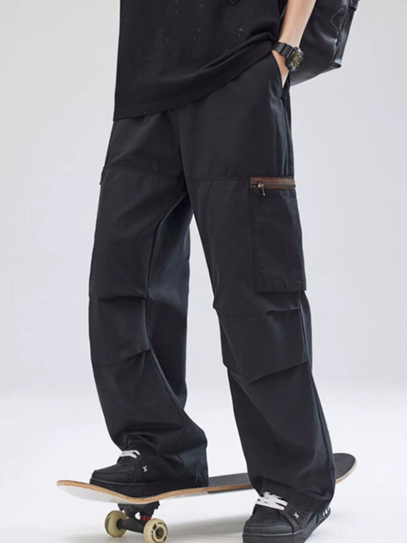 Men's Full Size Relaxed Fit Cargo Pants with Zipper Pockets Plus Size