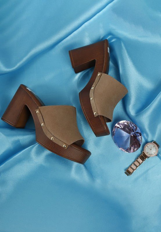 Cartera Suede High Block Heel Mules - Loving It Shop