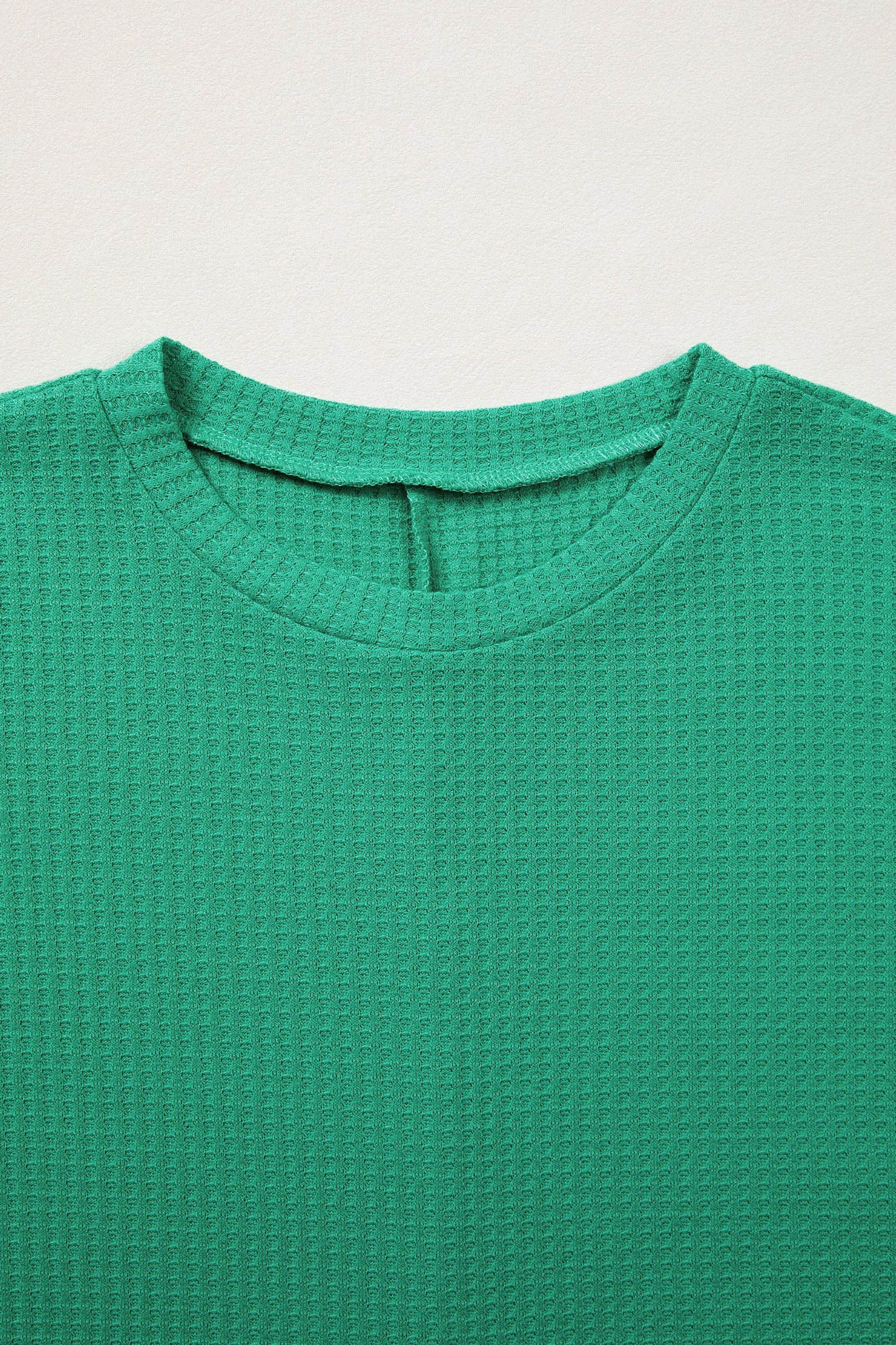 Sea Green Waffle Textured Knit Dolman Short Sleeve Loose Top