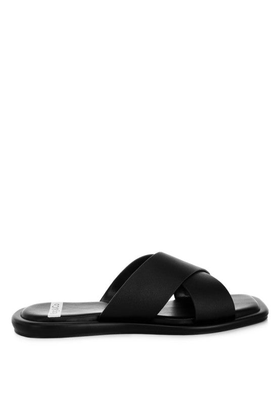 Shosa Genuine Leather Criss-Cross Flats