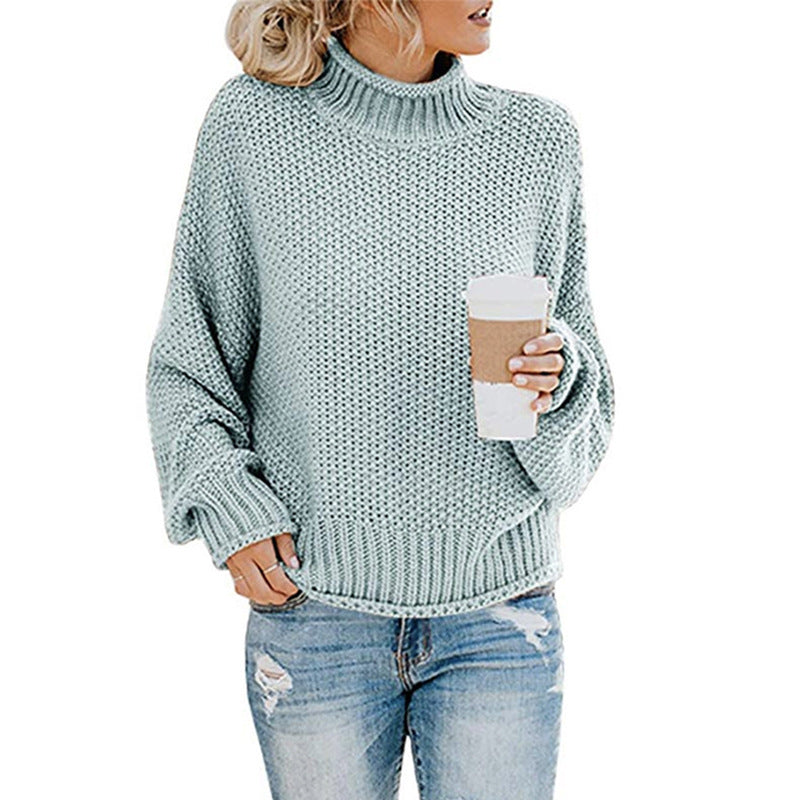 Solid Turtleneck Pullover Sweater Winter Fashion Casual Knitted Long-Sleeved Top Women&