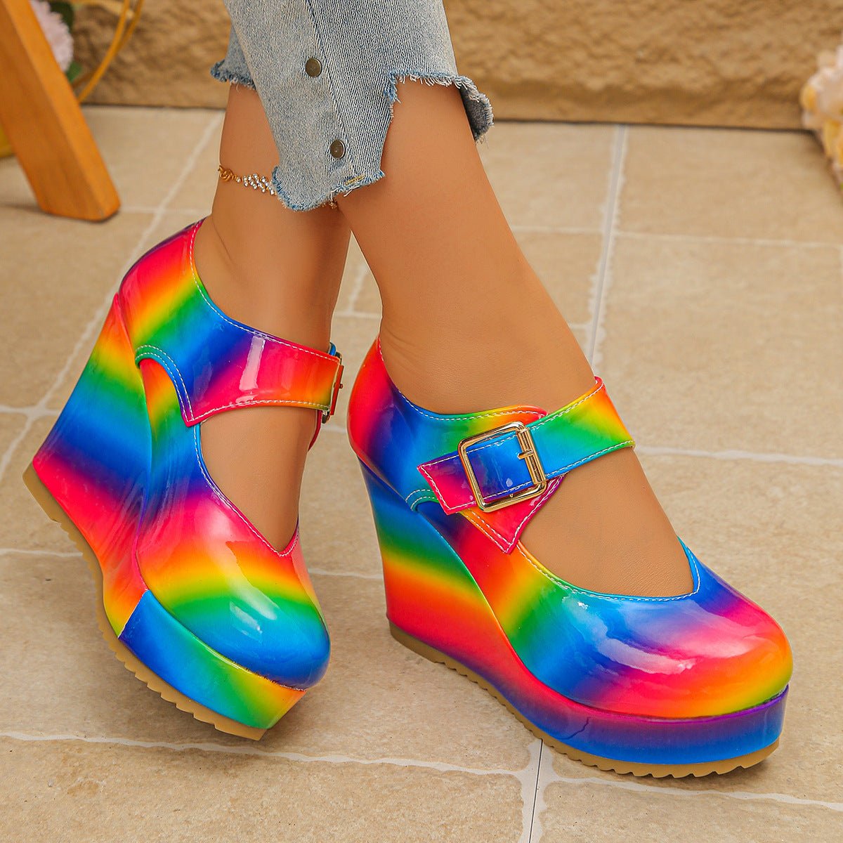 Colorful Round Toe Wedge Mary Jane Loafers - Loving It Shop