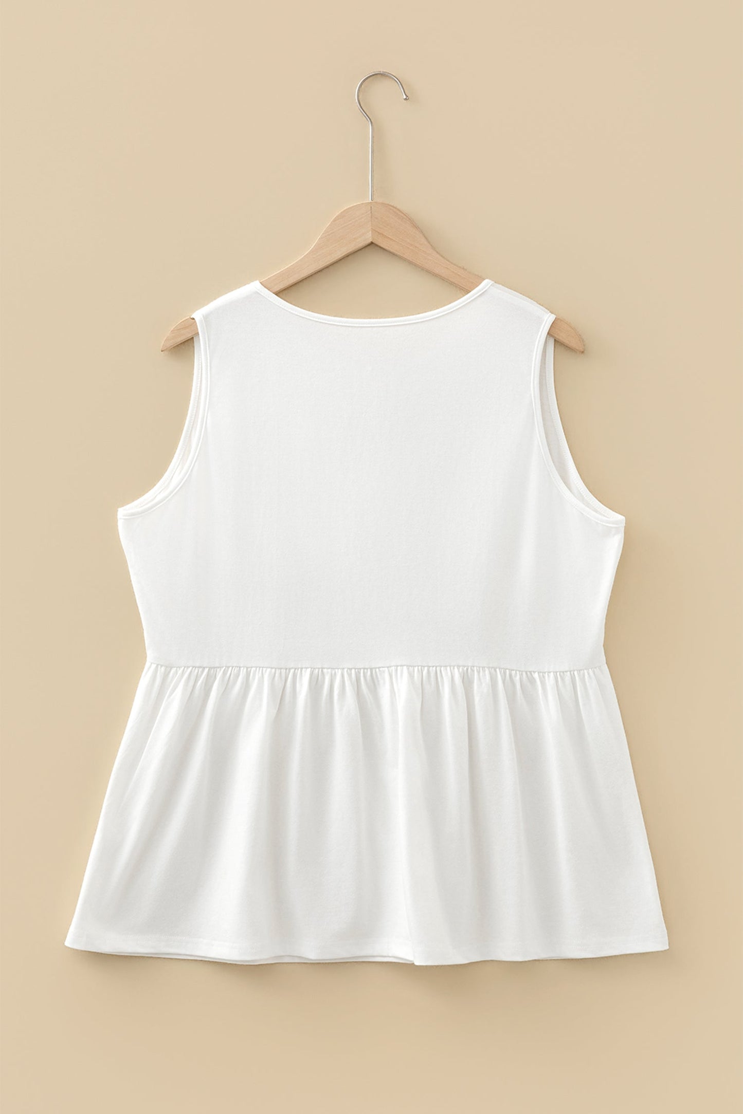 White Plus Size Solid Color Bow Tie Peplum Tank Top