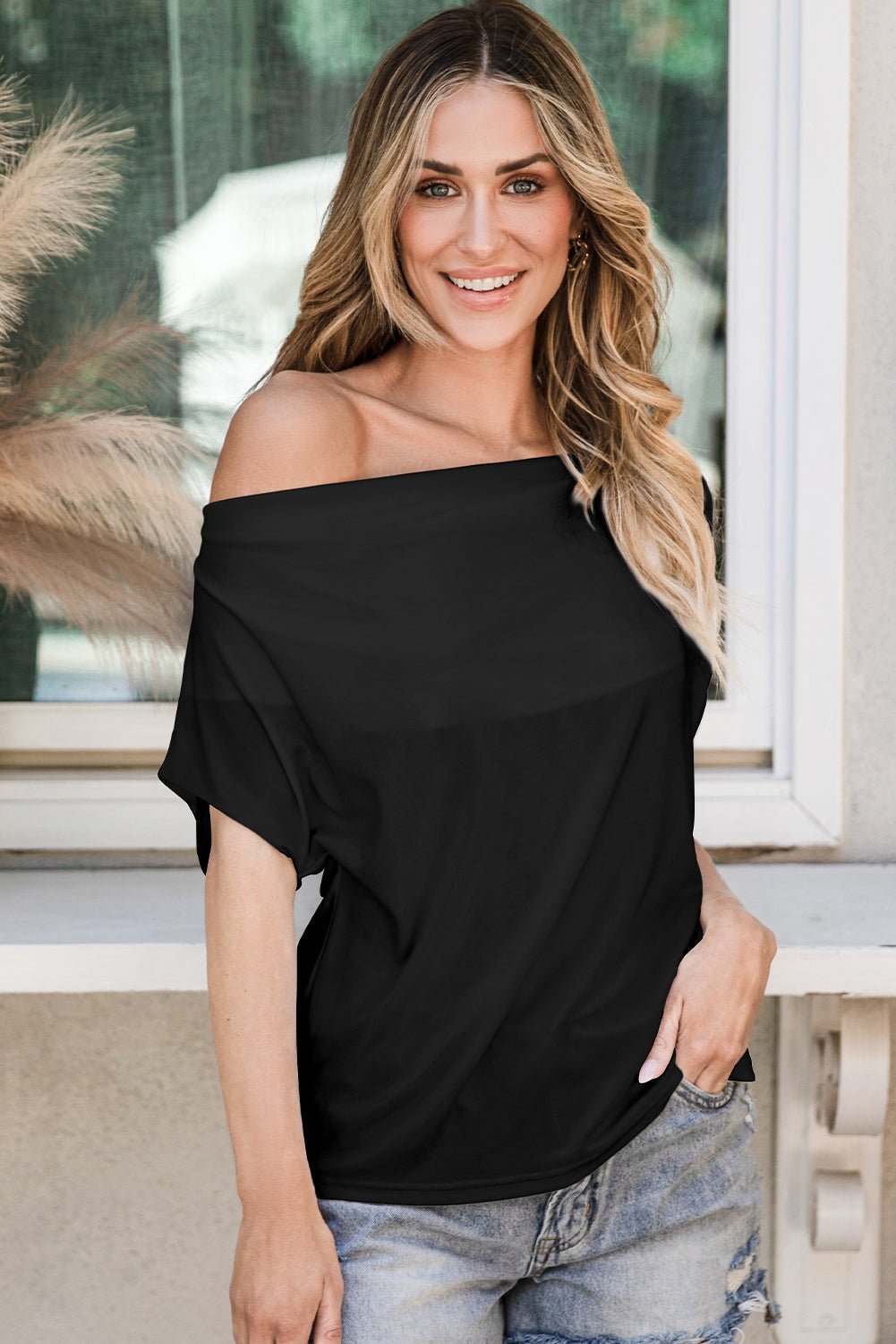 Black Cowl Neck Bat Sleeve T Shirt - Loving It Shop