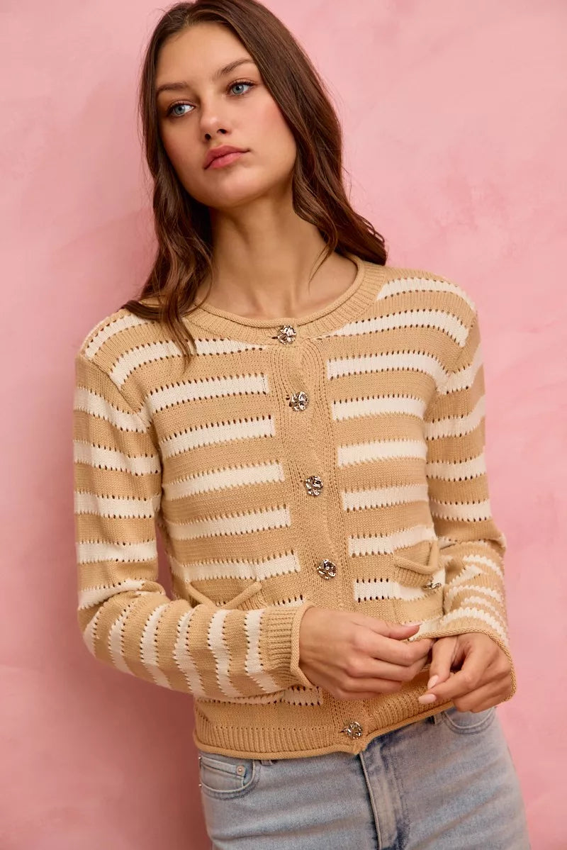 Stripe Long Sleeves Button Sweater Cardigan
