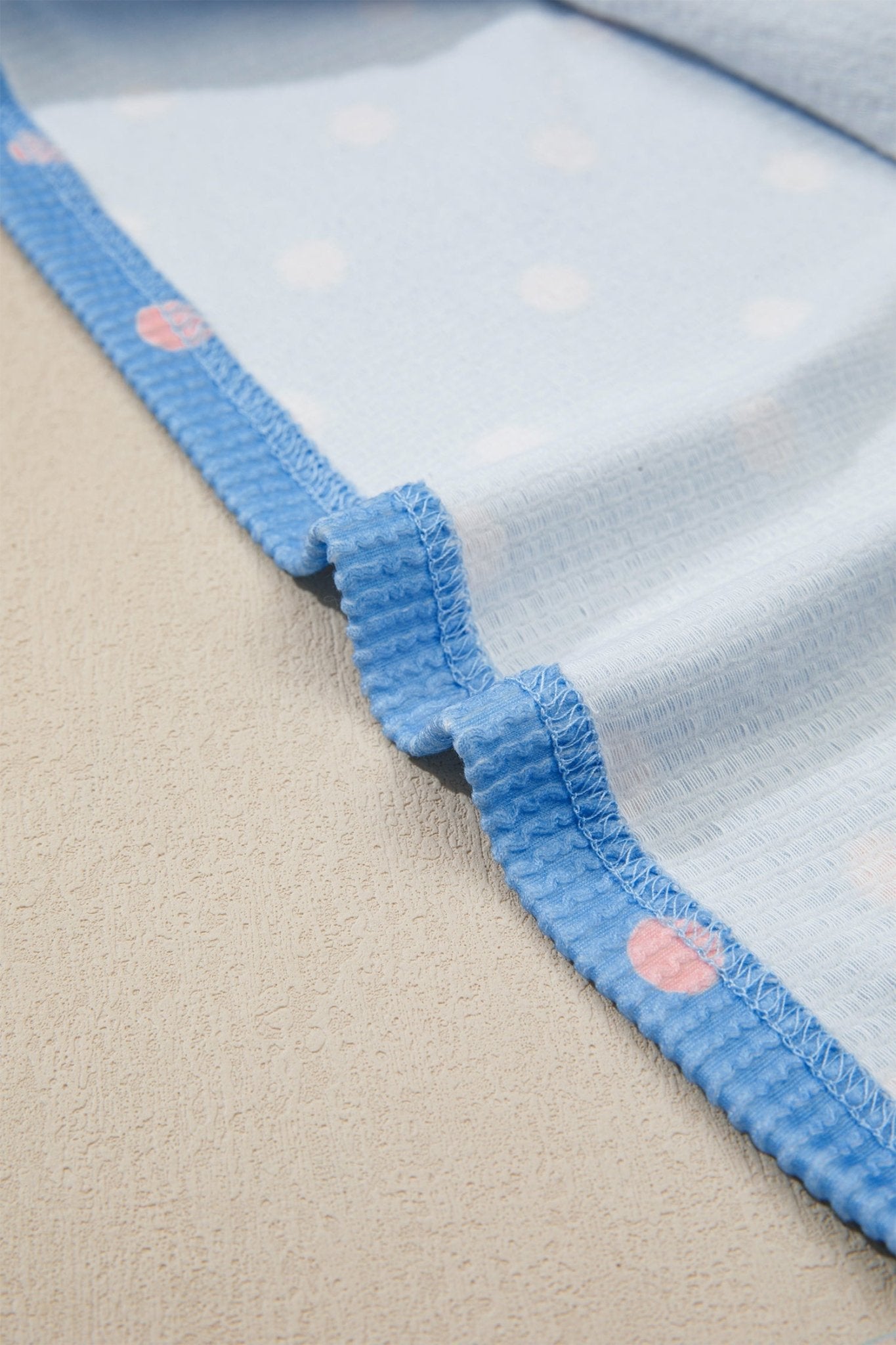 Sky Blue Raised Rib Polka Dot Print Cuffed Short Sleeve Top - Loving It Shop