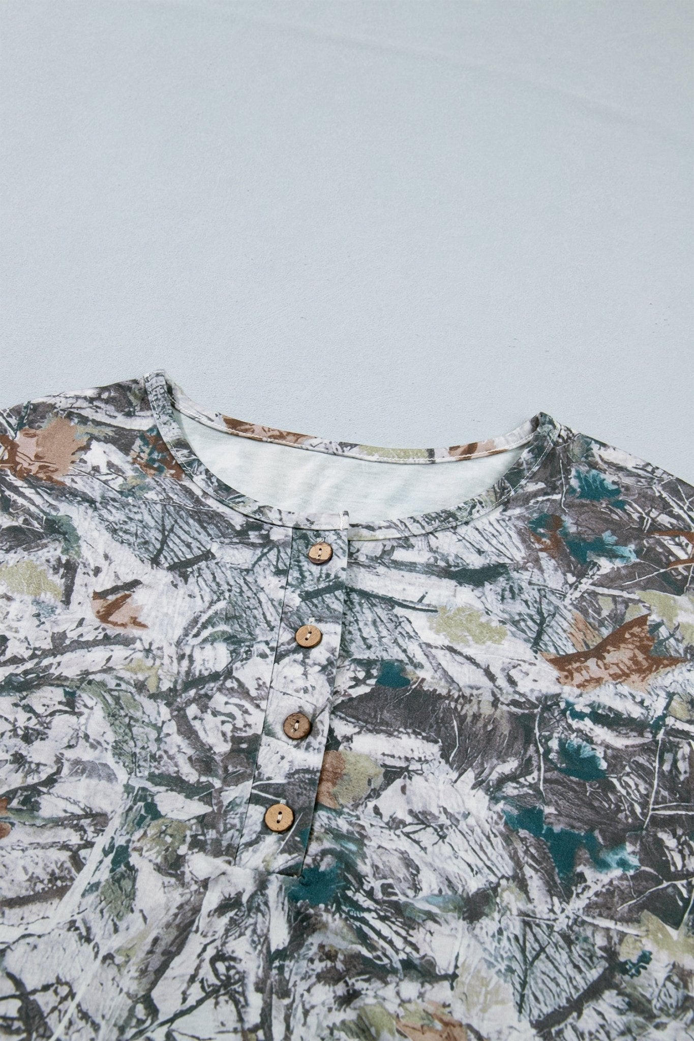 Gray Abstract Woodland Print Tunic Henley T Shirt - Loving It Shop