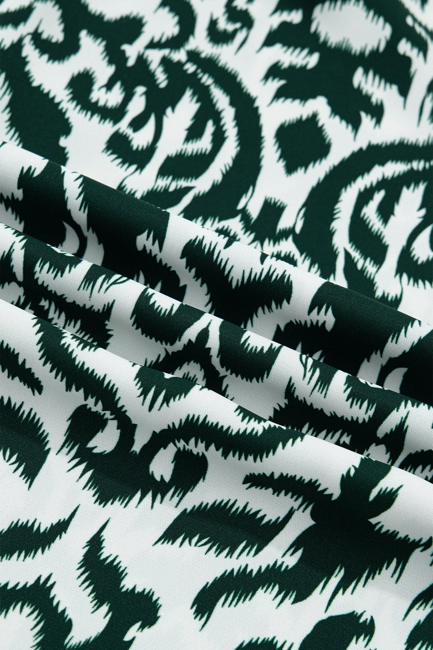 Green Damask Print Ruffled Color Block Detail Half Sleeve Blouse