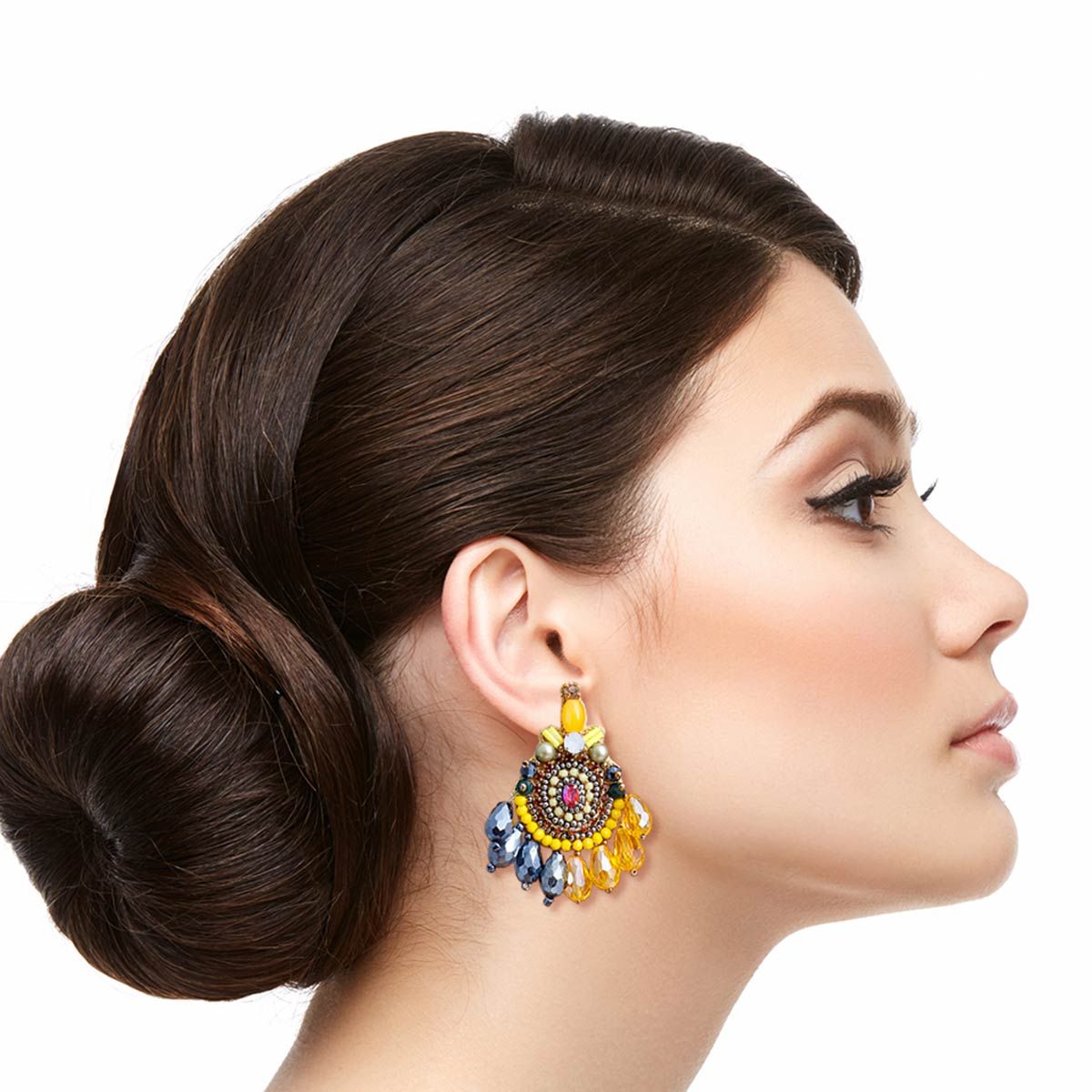 Statement Yellow Teardrop Bead Embroidered Earrings Stylish Fashion Jewelry