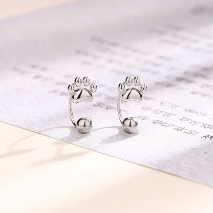 Sterling Silver Cat Paw Earrings – Screw-Back Studs, Elegant &amp;amp; Simple