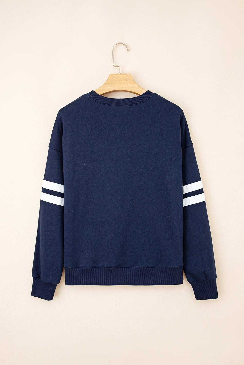 Navy Blue Varsity Striped Detail Drop Shoulder Oversized Sweatshirt - Loving It Shop