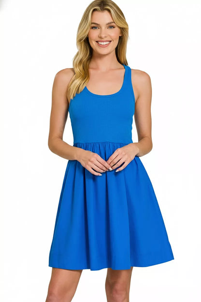 Combined Knit &amp; Woven Midi Dress