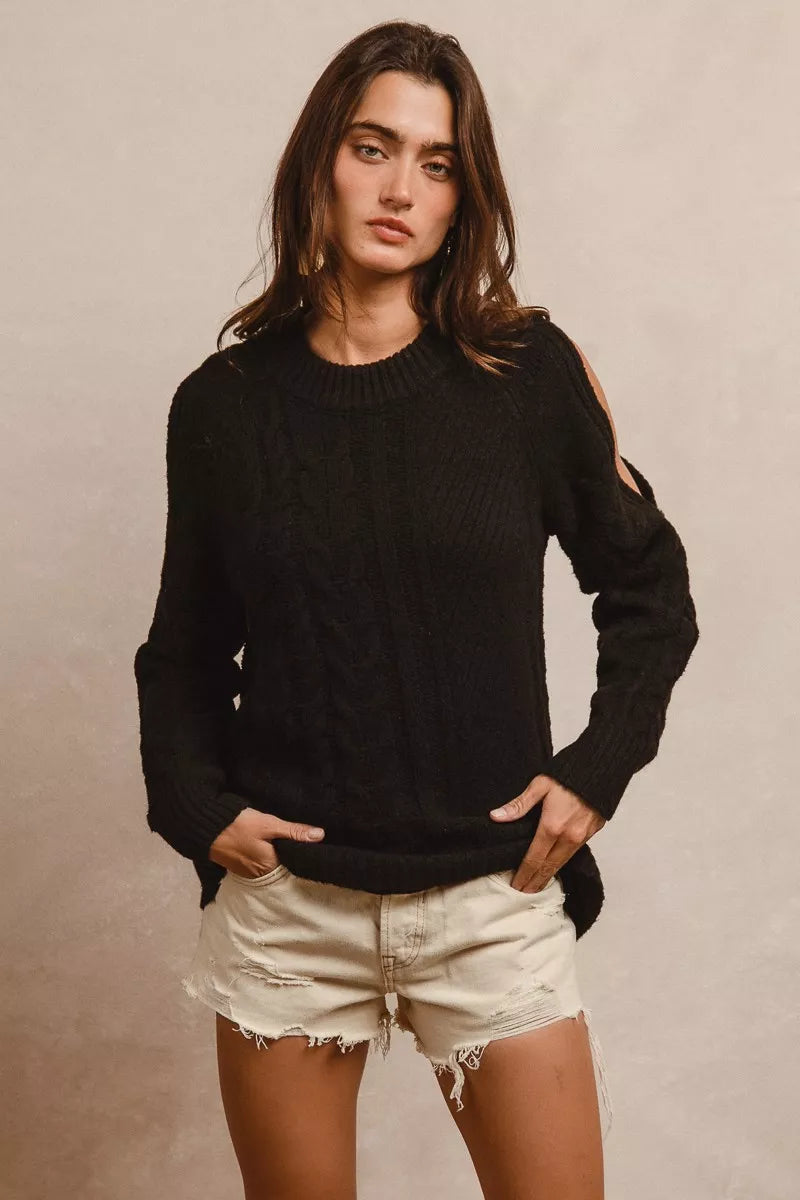Twist Knitted Open Shoulder Sweater