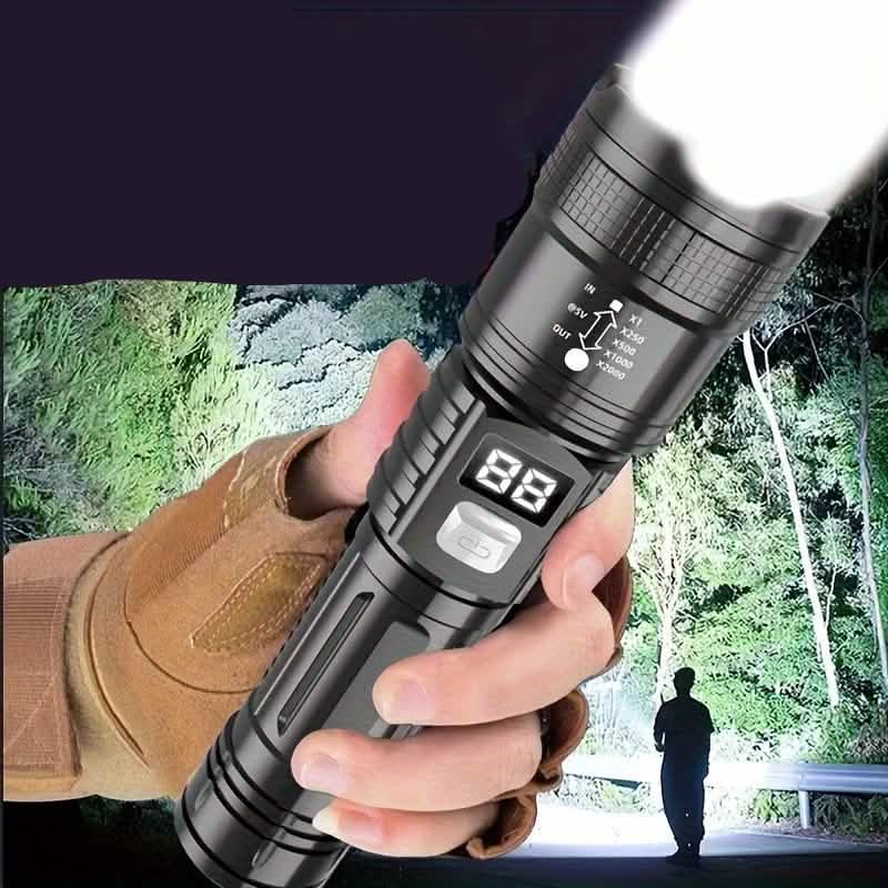 Ultra-Bright Tactical LED Flashlight – 3 Modes, USB Rechargeable, 600 Lumen, Outdoor, Hiking &amp; Camping