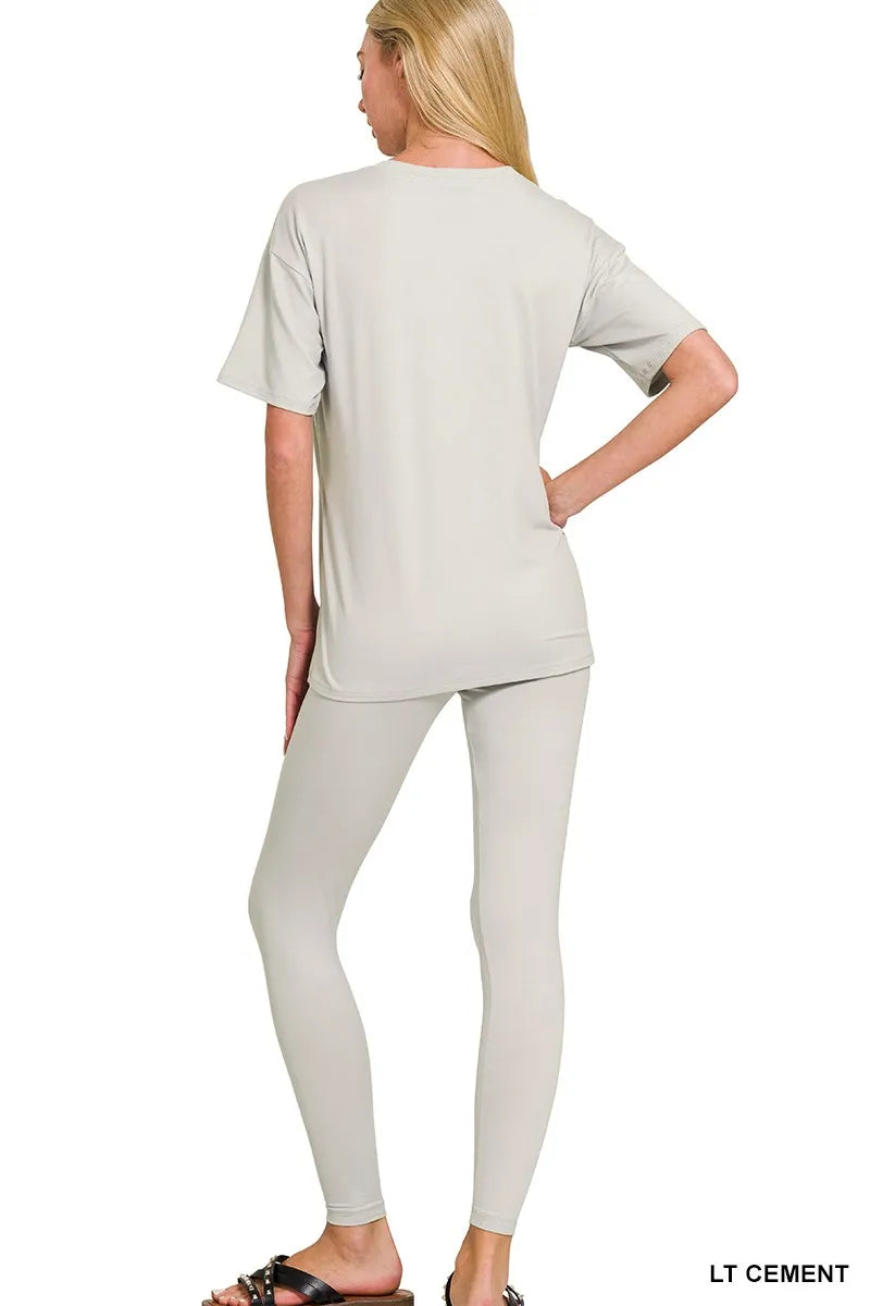 Brushed Dty Microfiber Short Sleeve Top and Pants Loungewear Set