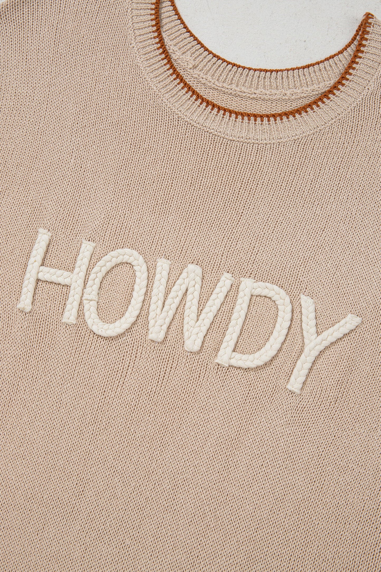 Parchment Contrast Trim Short Sleeve Knit HOWDY Western Sweater