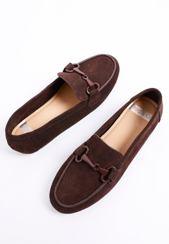 Awen Monochromatic Horsebit Real Suede Loafers