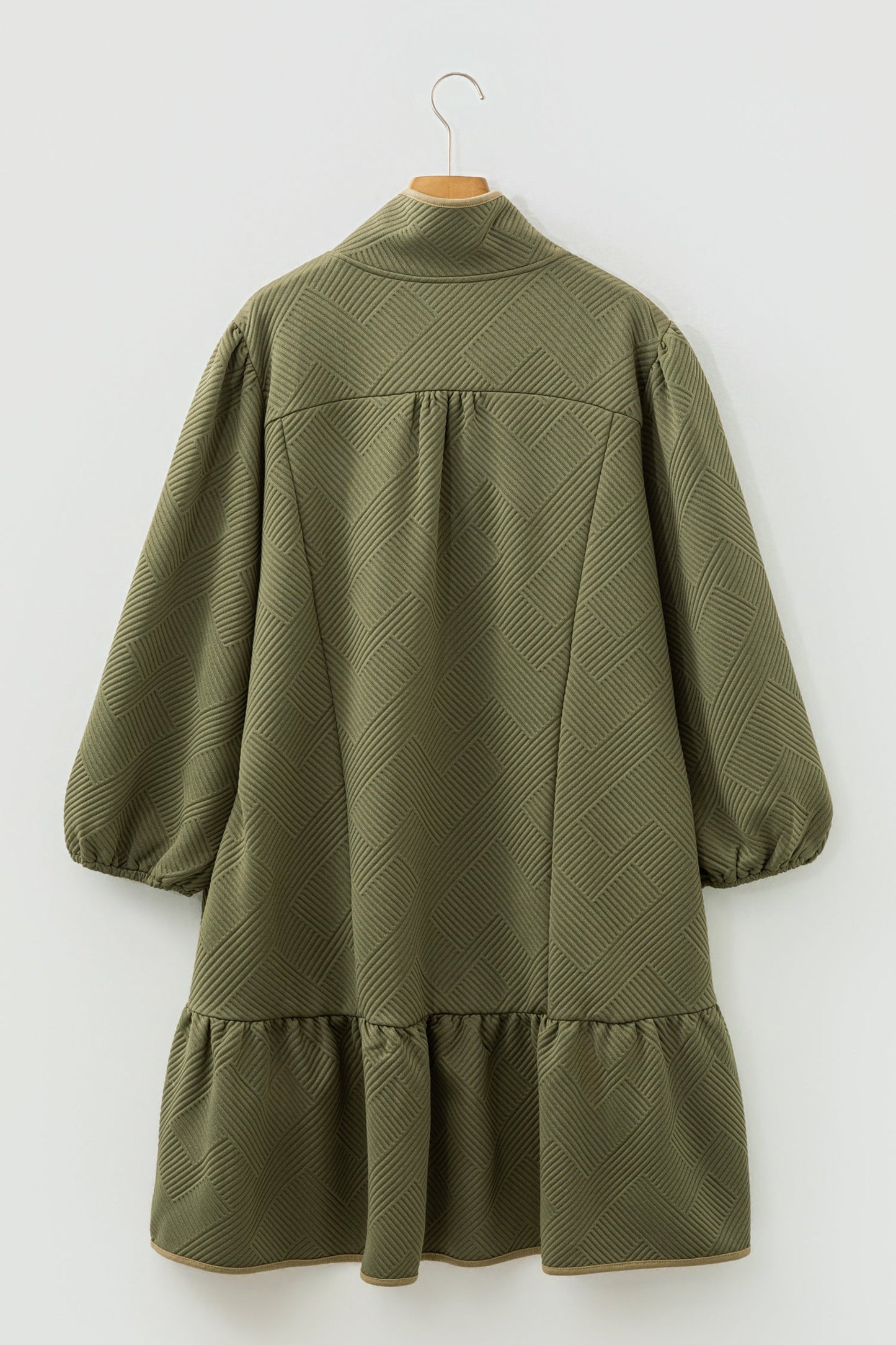 Jungle Green Plus Size Textured Contrast Trim Quarter Zip Bracelet Sleeve Mini Dress