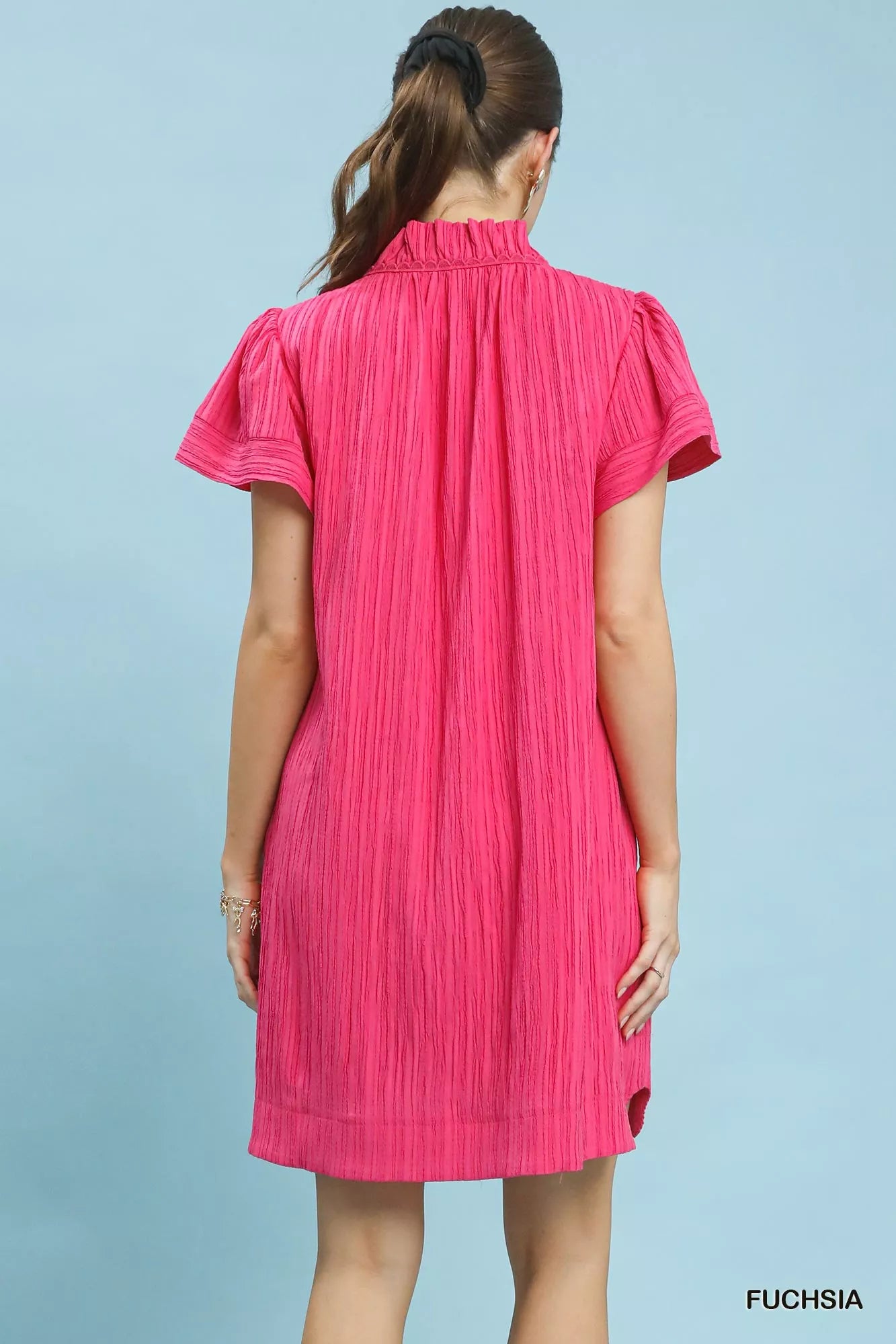 Flutter Sleeve V-Neck Shift Dress