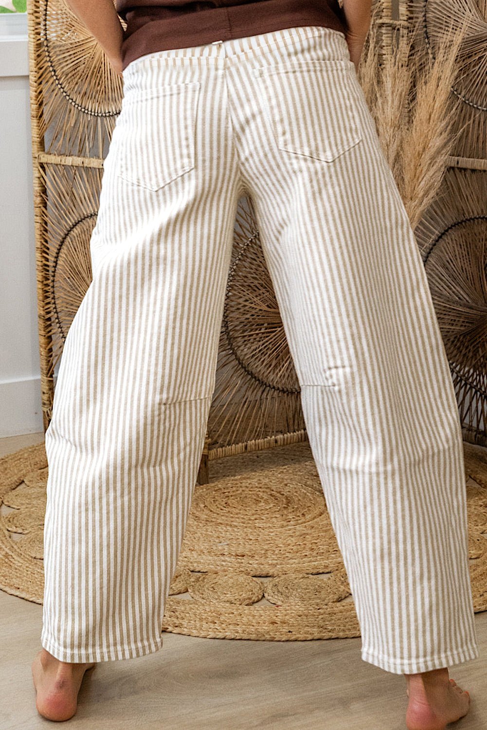 Khaki Stripe Casual Barrel Jeans - Loving It Shop