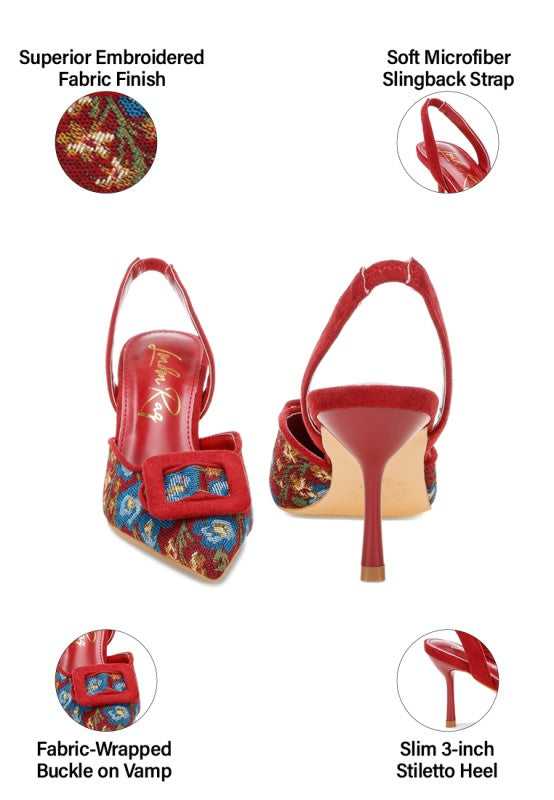 Miraya Embroidered Buckle Detail Stiletto Heels