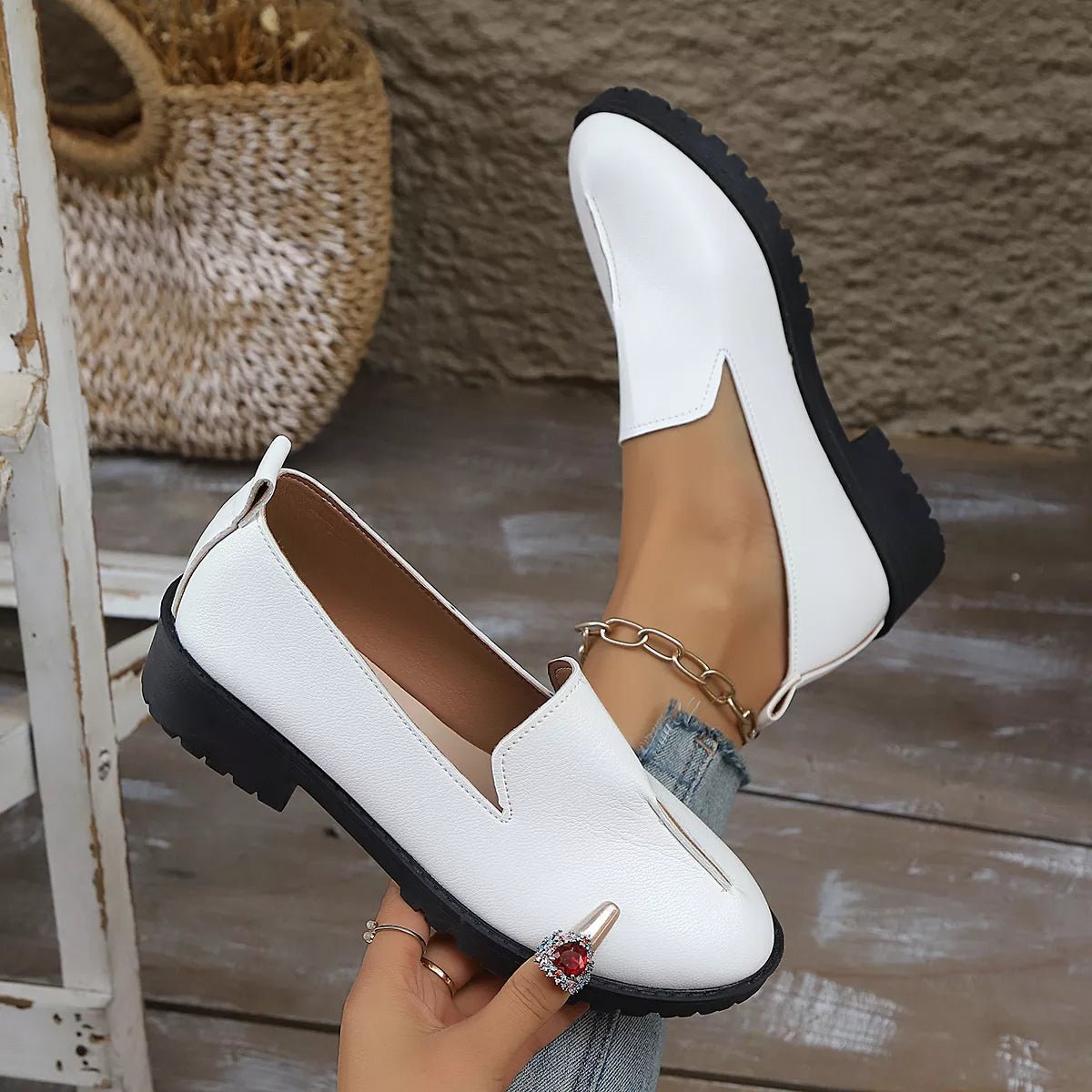Round Toe Block Heels Loafers - Loving It Shop