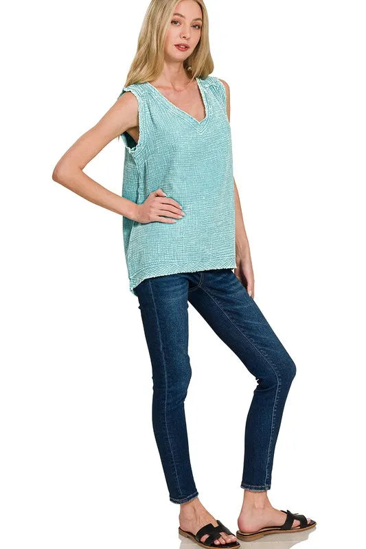 Double Gauze Raw Edge Acid Washed Tank