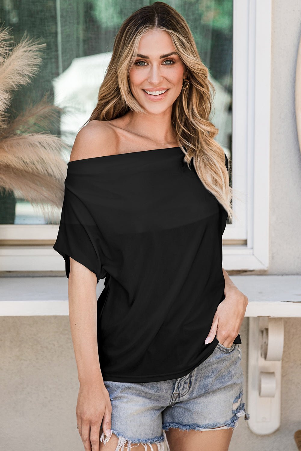 Black Cowl Neck Bat Sleeve T Shirt - Loving It Shop