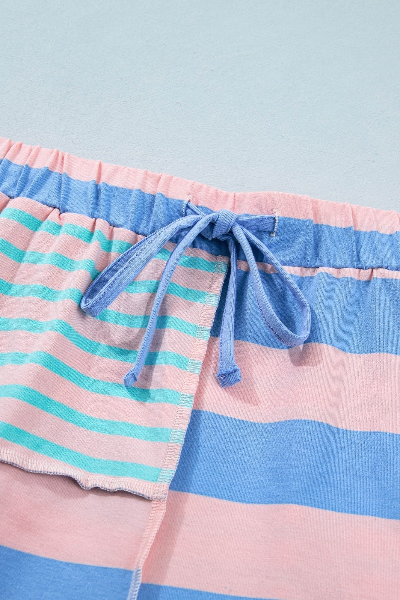 Pink Stripe Exposed Seam Mixed Patchwork Loose Short Set - Loving It Shop