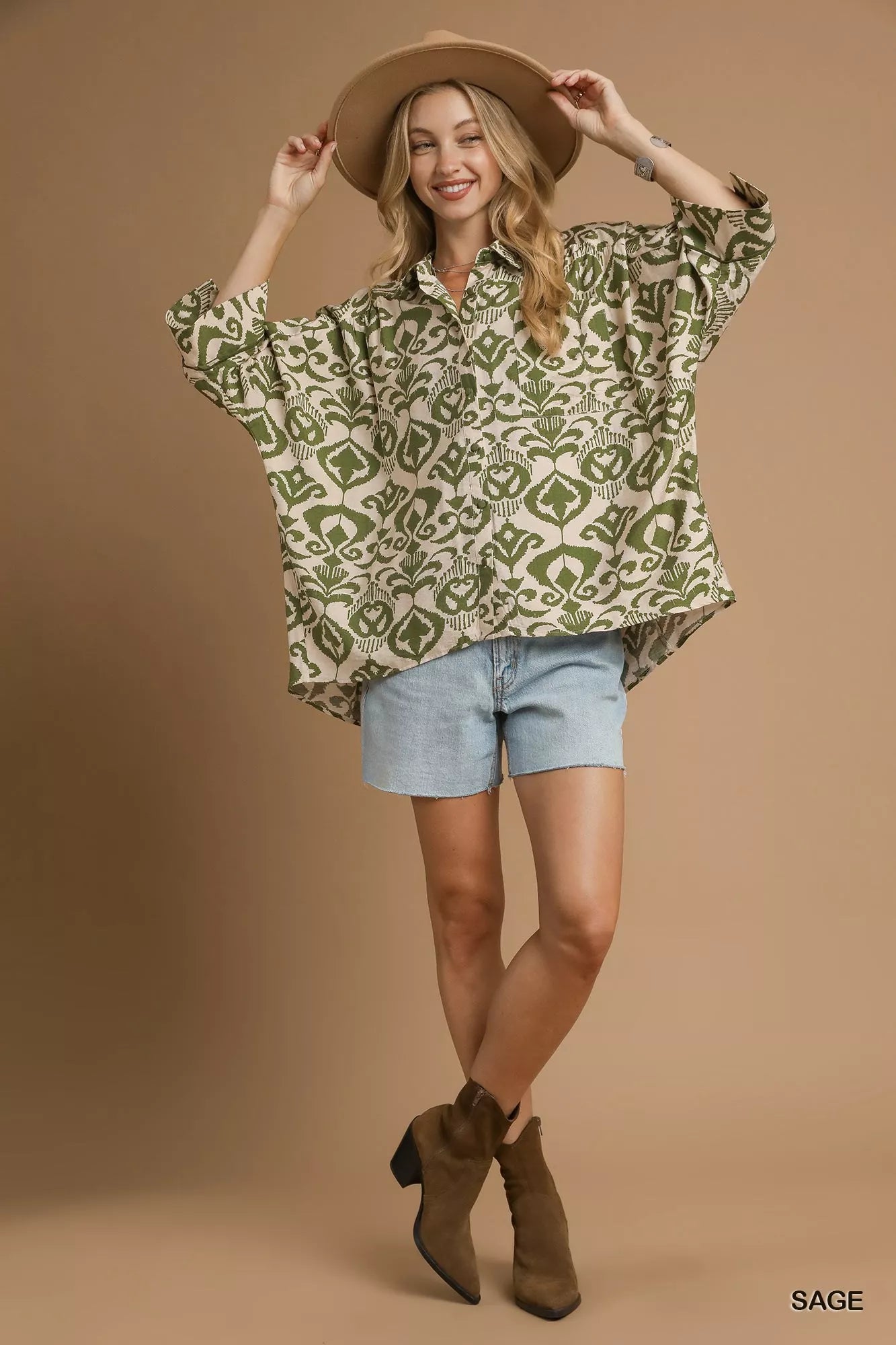 Abstract Print Button-Up Oversized Shirt
