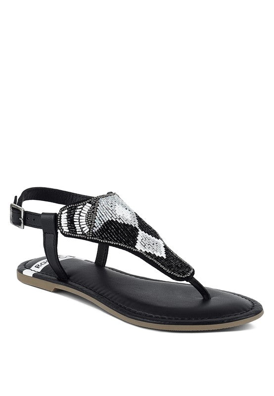Chitra Pin Buckle Beaded Flat Sandals