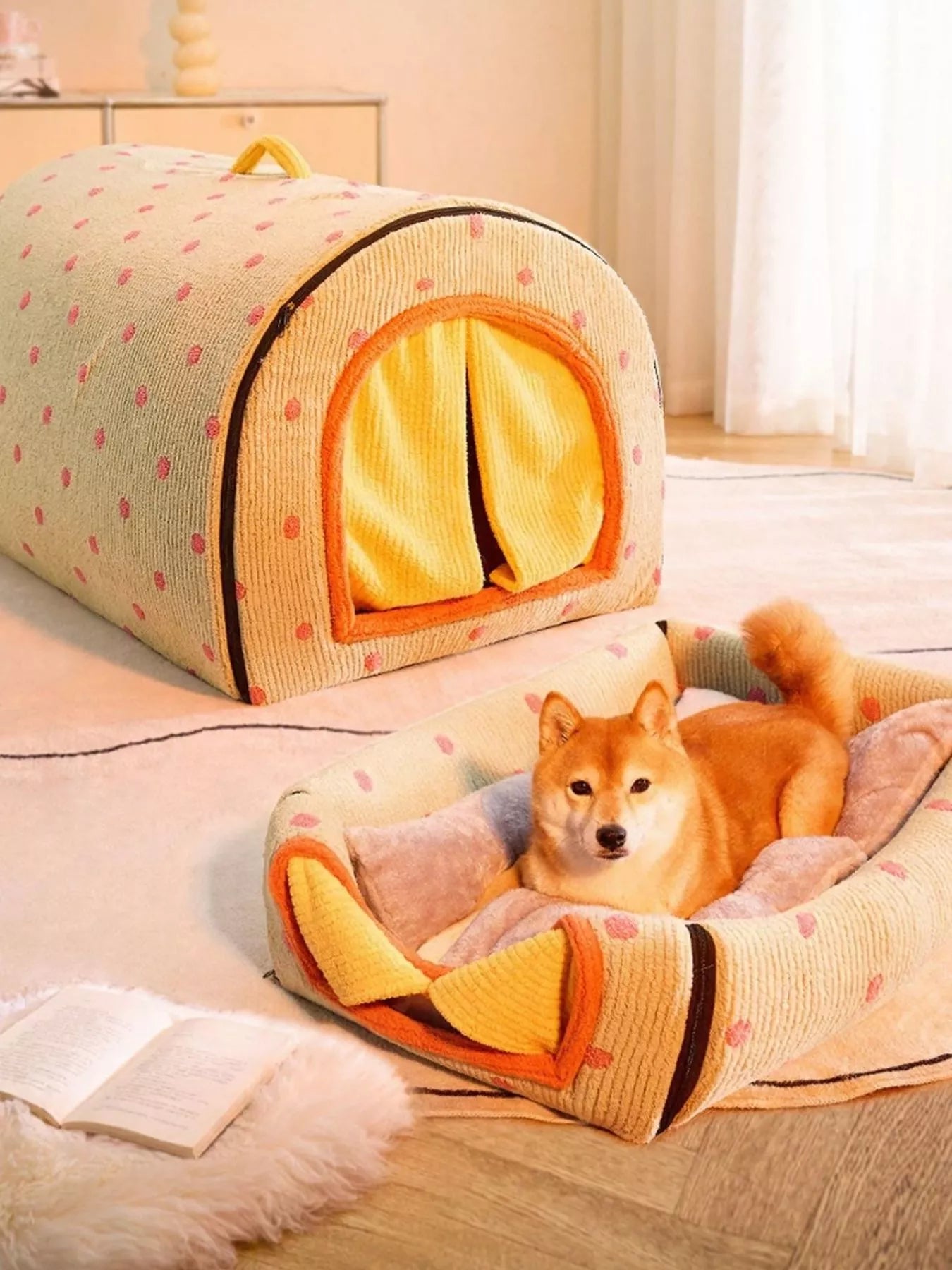 Cozy Polka Dot Pet Bed Cave with Handle - Loving It Shop