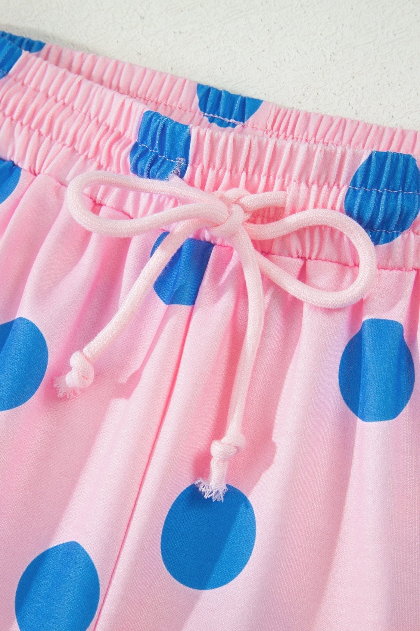 Pink Polka Dot Print V Neck Tee Short Set - Loving It Shop