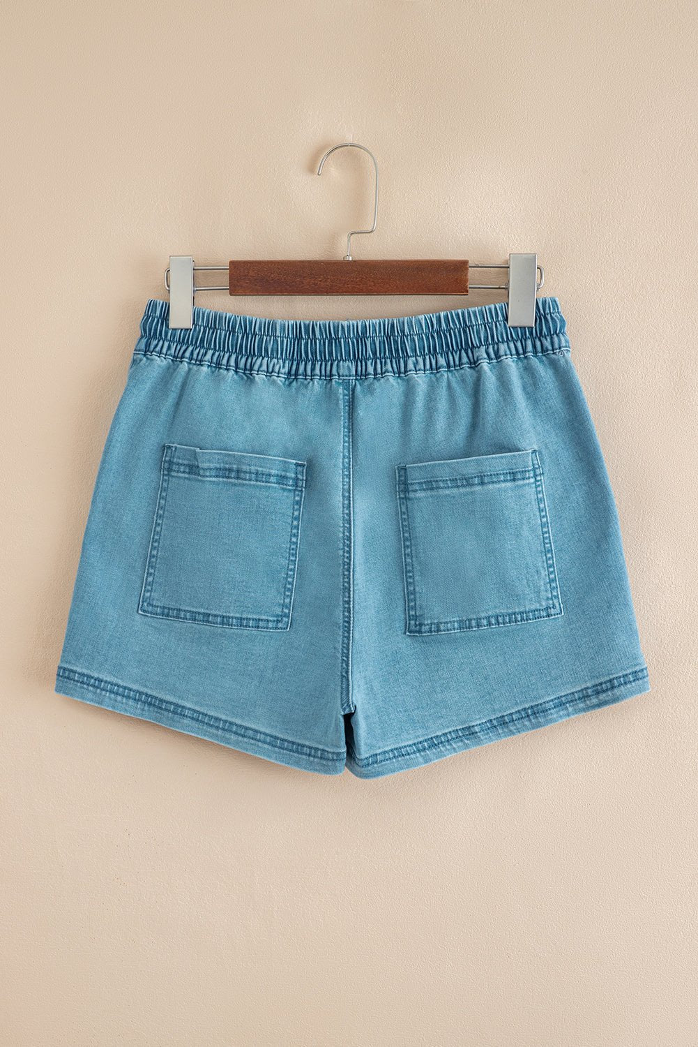 Beau Blue Contrast Drawstring Elastic Waistband Denim Shorts - Loving It Shop
