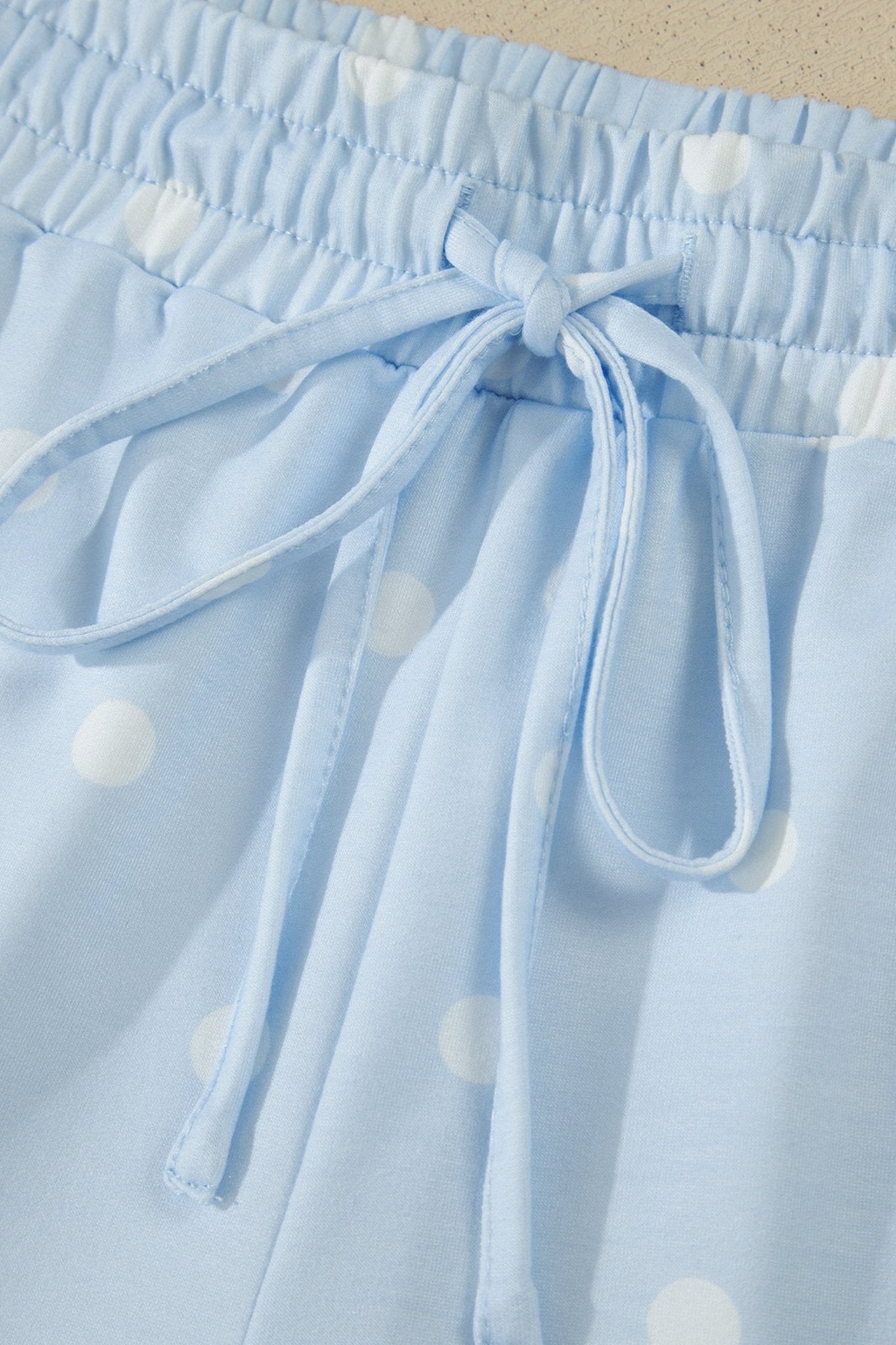 Sky Blue Exposed Seam Detail Polka Dot Loose Tee Drawstring Shorts Set - Loving It Shop