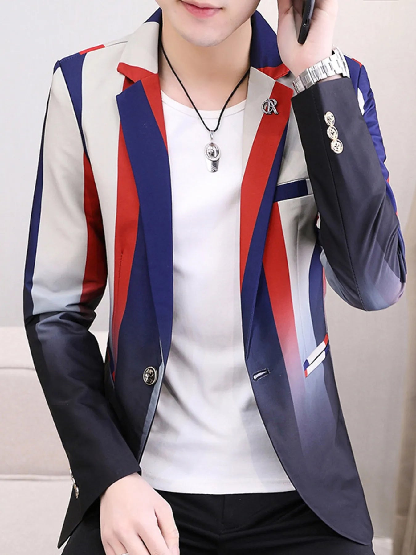 Men's Plus Size Gradient Striped Slim Fit Blazer - Loving It Shop