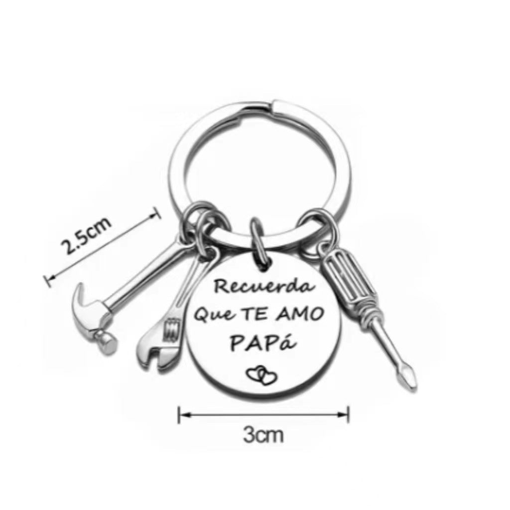 PaPa Stainless Steel Round Board Keychain Father&